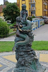Zelenogradsk, Russia - August 04, 2022 Bronze sculpture of mermaids