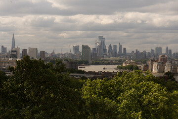 City London Thames skyscrapers skyline forest foreground