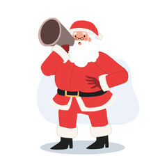 Santa claus is using megaphone. annoucement. Winter sale .Vector illustration.