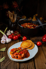 Hungarian goulash with potato pancakes