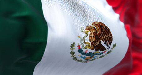 Close-up view of the mexican national flag waving in the wind