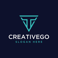 Vector graphic of letter T combined with triangle logo design template