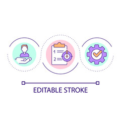 Job requirement loop concept icon. Recruitment process. Human resources. Hiring talents abstract idea thin line illustration. Isolated outline drawing. Editable stroke. Arial font used