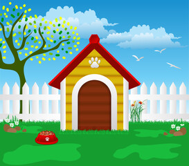Yellow Pets House with landscape background