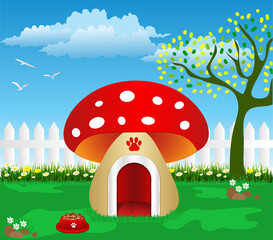 Mushroom Pets House with landscape background
