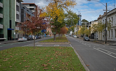 Fototapeta na wymiar Melbourne Street in Autumn