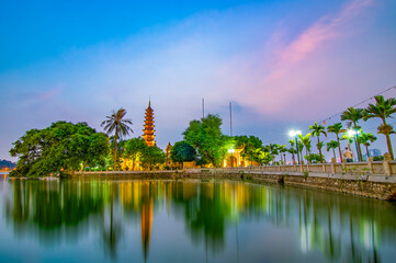 Tran Quoc Pagoda, the oldest Buddhist temple in Hanoi, is located on a small island near the...