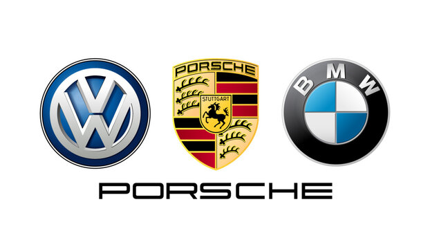Collection of popular germany car logos: BMW, Porche, Volkswagen, vector illustration