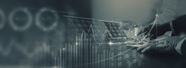 Businessman using smartphone data progress of business and financial and investment data,network and analysis customer growth graph,business planning,strategy and development meeting team.