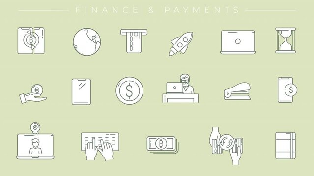 Collection of Finance and Payments line icons on the alpha channel.