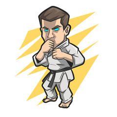 Cartoon man practicing karate. Vector illustration