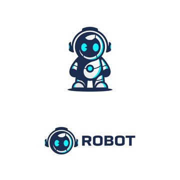 Cute Robot Character Mascot Wearing Headphones Illustration Logo