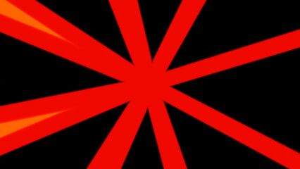 A kaleidoscopic background of red rays over a black background, geometric style.
