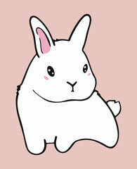 Cute white rabbit on pink background
