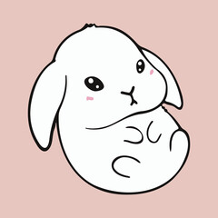 Cute white rabbit on pink background