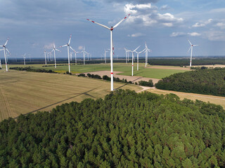 Aerial view of windmills in Brandenburg, Germany