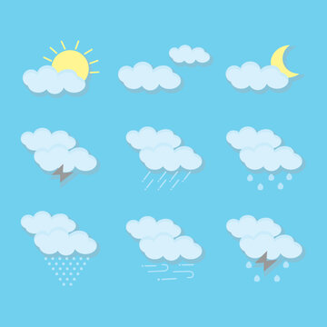 set of weather forecast isolated on blue background