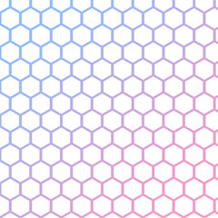 White background and multicolored hexagon pattern.