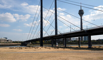 Climate change - dry riverbed during a severe drought in Düsseldorf, Germany