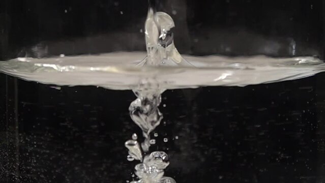 Filling glass with water in super slow motion 1000 fps shot.