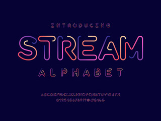 Colorful trendy style alphabet design with uppercase,  numbers and symbols