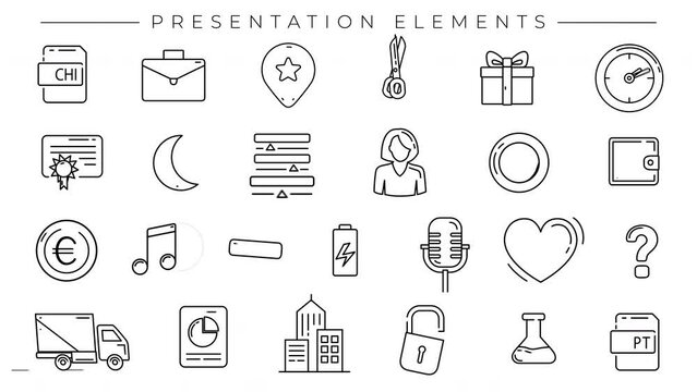 Collection of Presentation Elements line icons on the alpha channel.