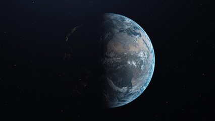 Obraz na płótnie Canvas Planet Earth from outer space. Realistic transition from night to day. 3d illustration