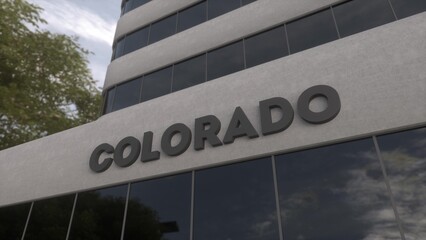 Colorado sign on a modern skyscraper. Colorado building. 3d illustration