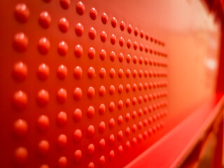 red storage boxes in the warehouse. close-ups