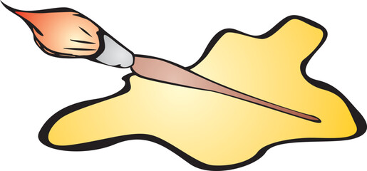 Paint brush for an artist. Spilled paint on the table
