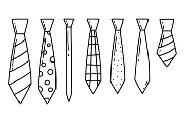A set of ties. Doodle style. Vector illustration. Men's ties. Tie Day.