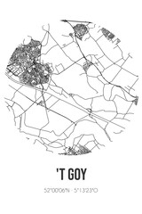 Abstract street map of 't Goy located in Utrecht municipality of Houten. City map with lines