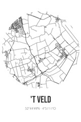 Abstract street map of 't Veld located in Noord-Holland municipality of Hollands Kroon. City map with lines