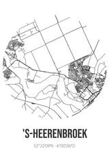 Abstract street map of 's-Heerenbroek located in Overijssel municipality of Kampen. City map with lines