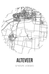 Abstract street map of Alteveer located in Drenthe municipality of De Wolden. City map with lines