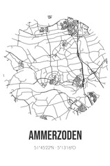 Abstract street map of Ammerzoden located in Gelderland municipality of Maasdriel. City map with lines