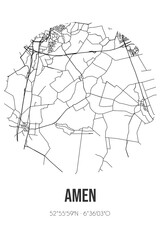 Abstract street map of Amen located in Drenthe municipality of Aa en Hunze. City map with lines