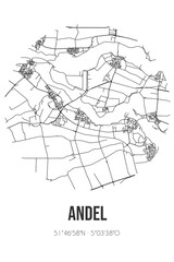 Abstract street map of Andel located in Noord-Brabant municipality of Altena. City map with lines