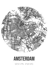 Abstract street map of Amsterdam located in Noord-Holland municipality of Amsterdam. City map with lines