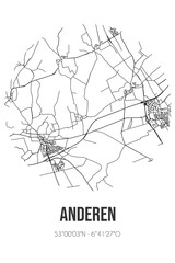 Abstract street map of Anderen located in Drenthe municipality of Aa en Hunze. City map with lines
