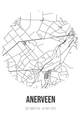 Abstract street map of Anerveen located in Overijssel municipality of Hardenberg. City map with lines