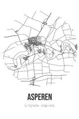 Abstract street map of Asperen located in Gelderland municipality of West Betuwe. City map with lines
