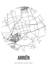 Abstract street map of Arriën located in Overijssel municipality of Ommen. City map with lines