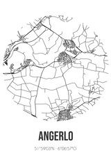 Fototapeta na wymiar Abstract street map of Angerlo located in Gelderland municipality of Zevenaar. City map with lines