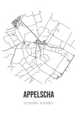 Abstract street map of Appelscha located in Fryslan municipality of Ooststellingwerf. City map with lines
