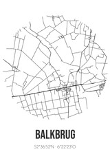 Abstract street map of Balkbrug located in Overijssel municipality of Hardenberg. City map with lines