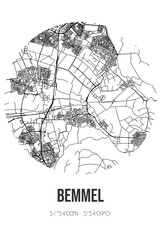 Abstract street map of Bemmel located in Gelderland municipality of Lingewaard. City map with lines