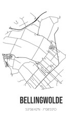 Abstract street map of Bellingwolde located in Groningen municipality of Westerwolde. City map with lines