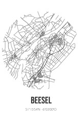 Abstract street map of Beesel located in Limburg municipality of Beesel. City map with lines
