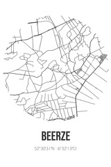 Abstract street map of Beerze located in Overijssel municipality of Ommen. City map with lines